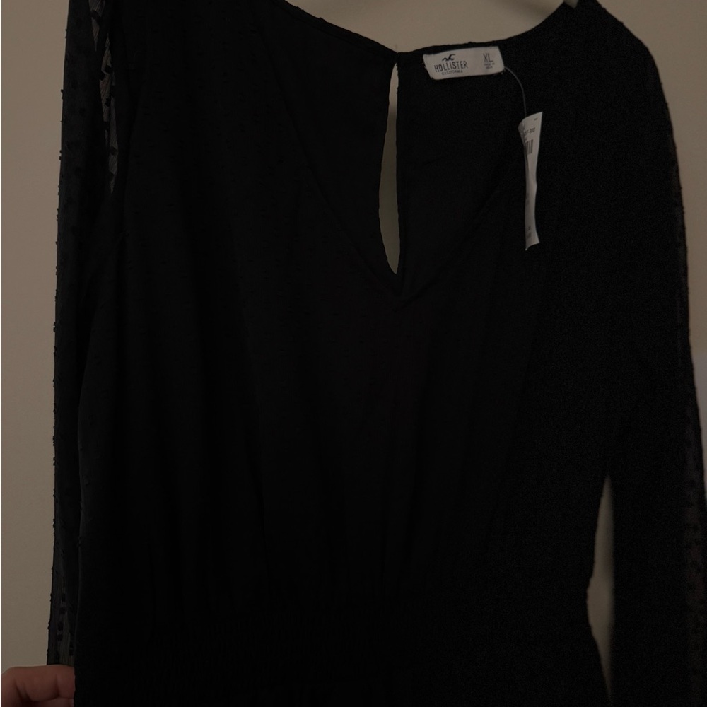 Hollister Black Tiered Bishop Sheer Sleeve V neckline Women’s Sundress NWT XL - Picture 6 of 9
